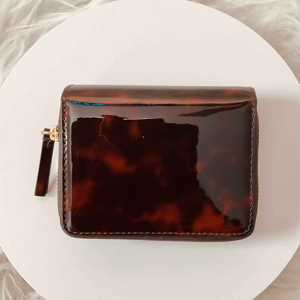 NEW $198 Tory Burch Emerson Bi-Fold Zipper Patent Wallet Tortoise Onyx Exotic - Picture 4 of 5